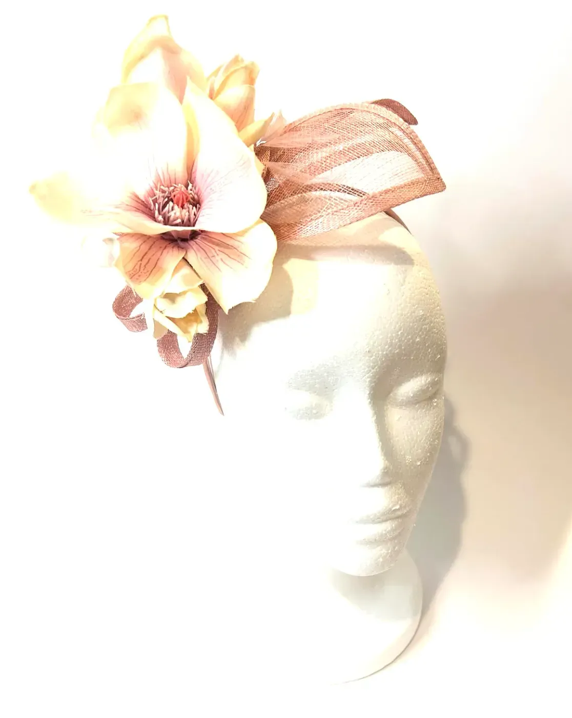 Kentucky Derby Hat Fascinator Sinamay Floral Rose Headband Statement Crown Yellow & Gold – Julep Hat Designs main image 4