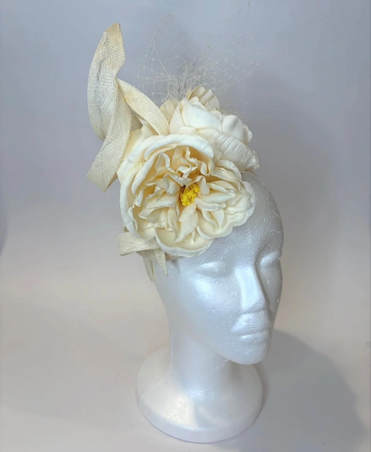 Ivory Wedding Fascinator with Peony and Netting — handmade in Louisville, KY