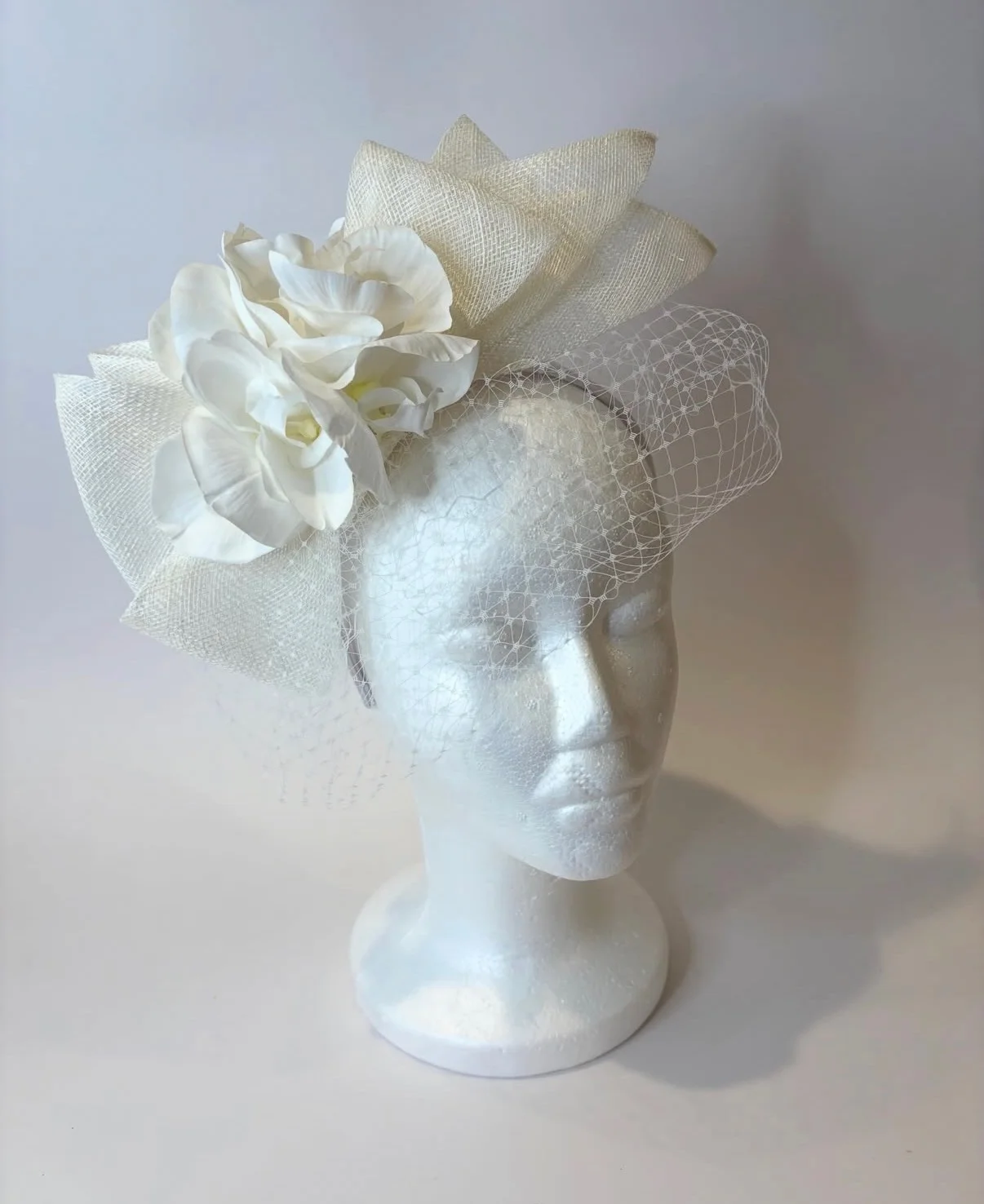 Ivory Wedding Fascinator with Roses and Birdcage Veil — handmade in Louisville, KY