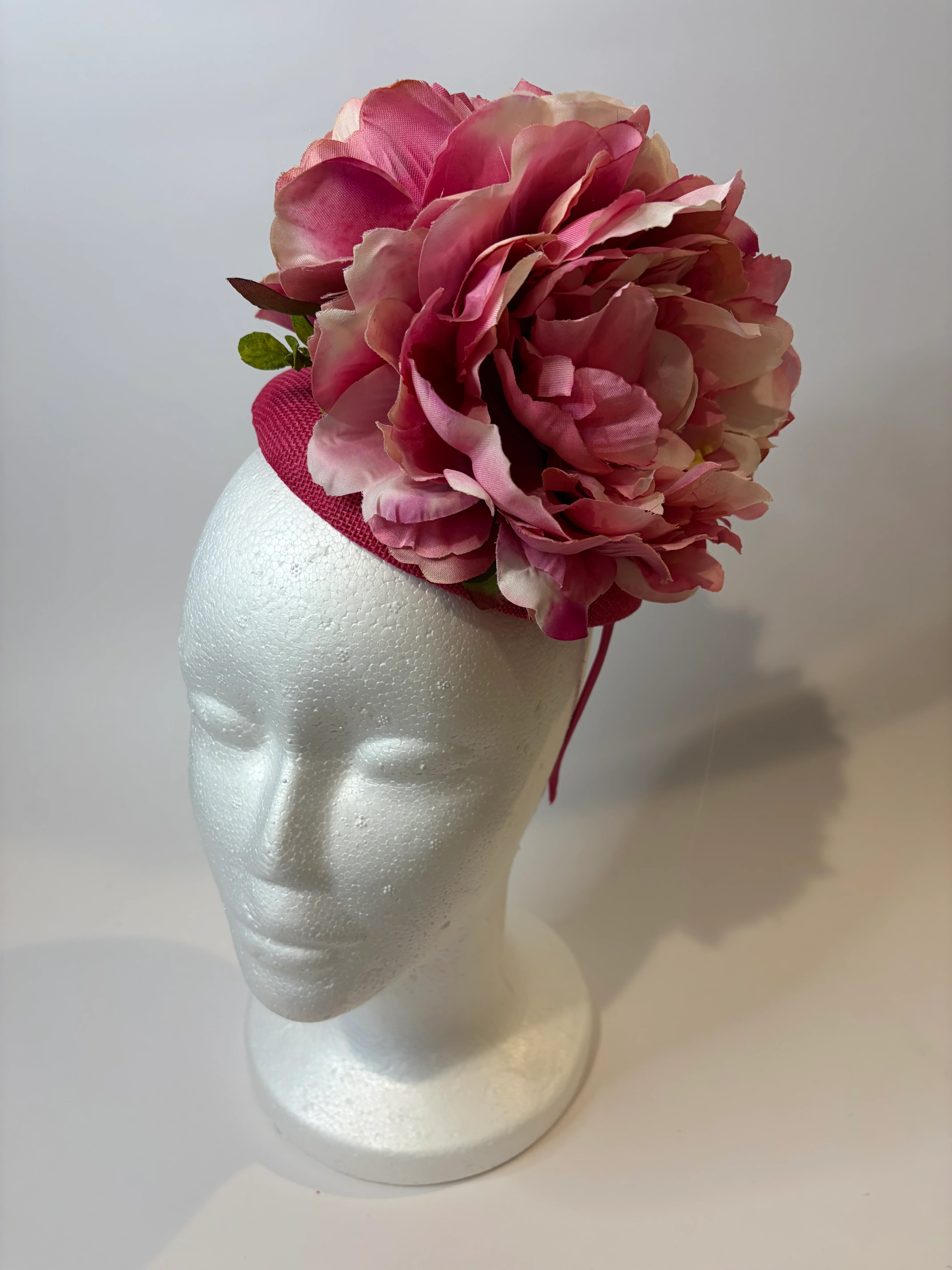 Reversible Velvet Peony Floral Headband Fascinator Kentucky Derby, Garden & Tea Pink Saucer Derby Hat with Peonies and Netting | Fascinator  main image 3