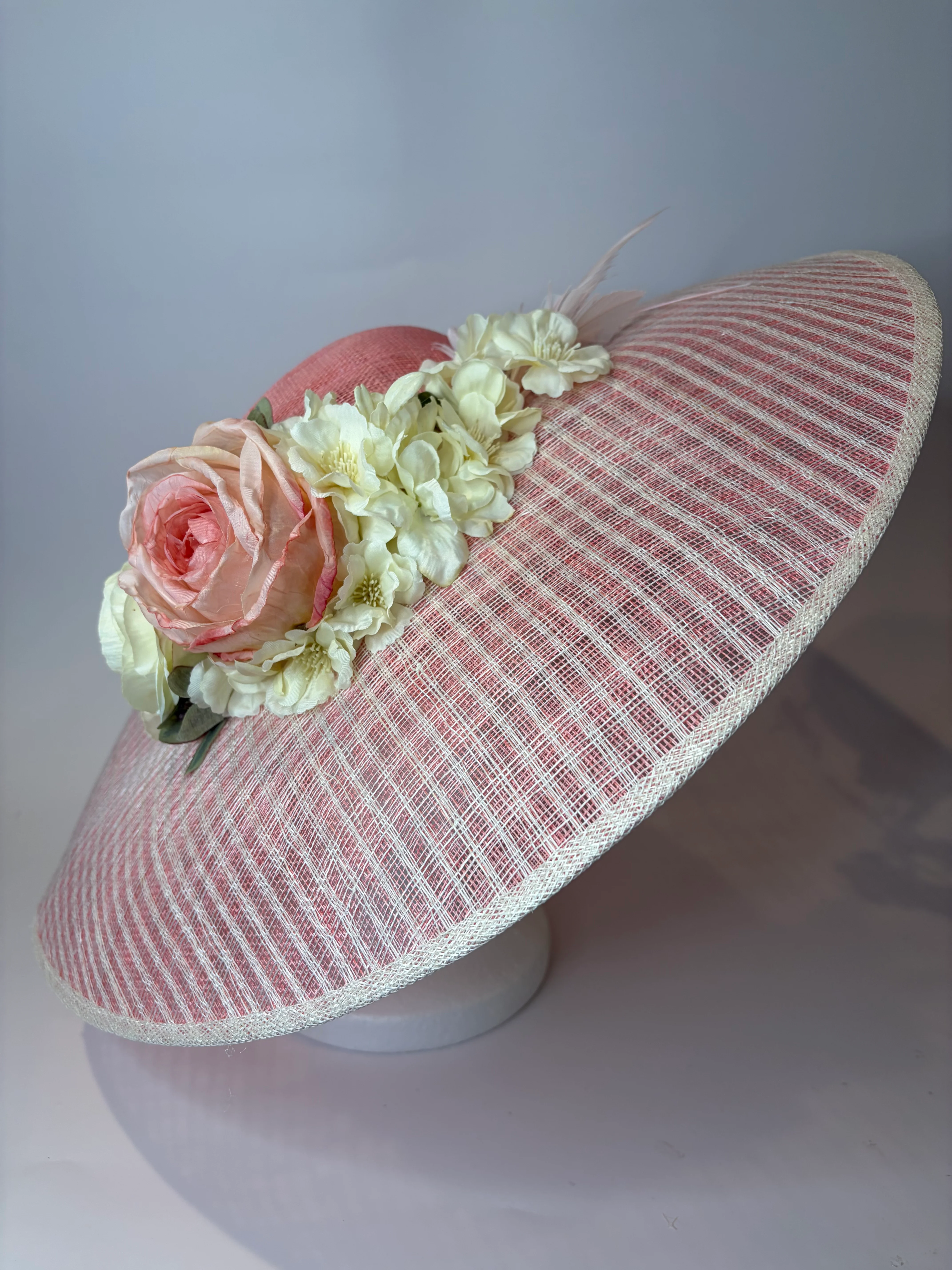 Beloved Millinery Elegant Pink Women\'s Caged Front Hat Church Brunch Tea Party Beloved Millinery Large Stunning Orange Floral Fascinator  main image 3