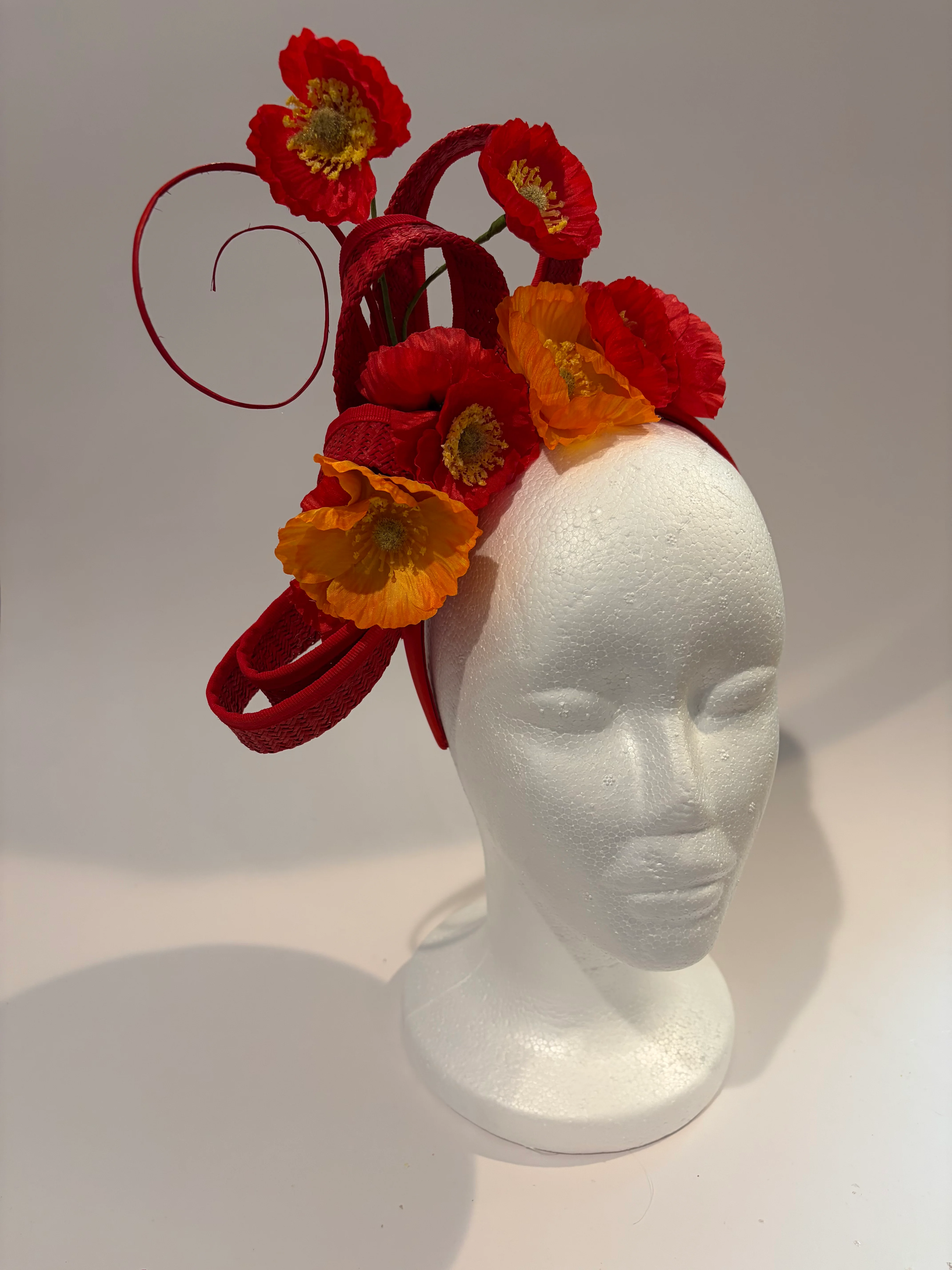 Red Fascinator Headband with Poppy Flowers | Fascinator Hat 