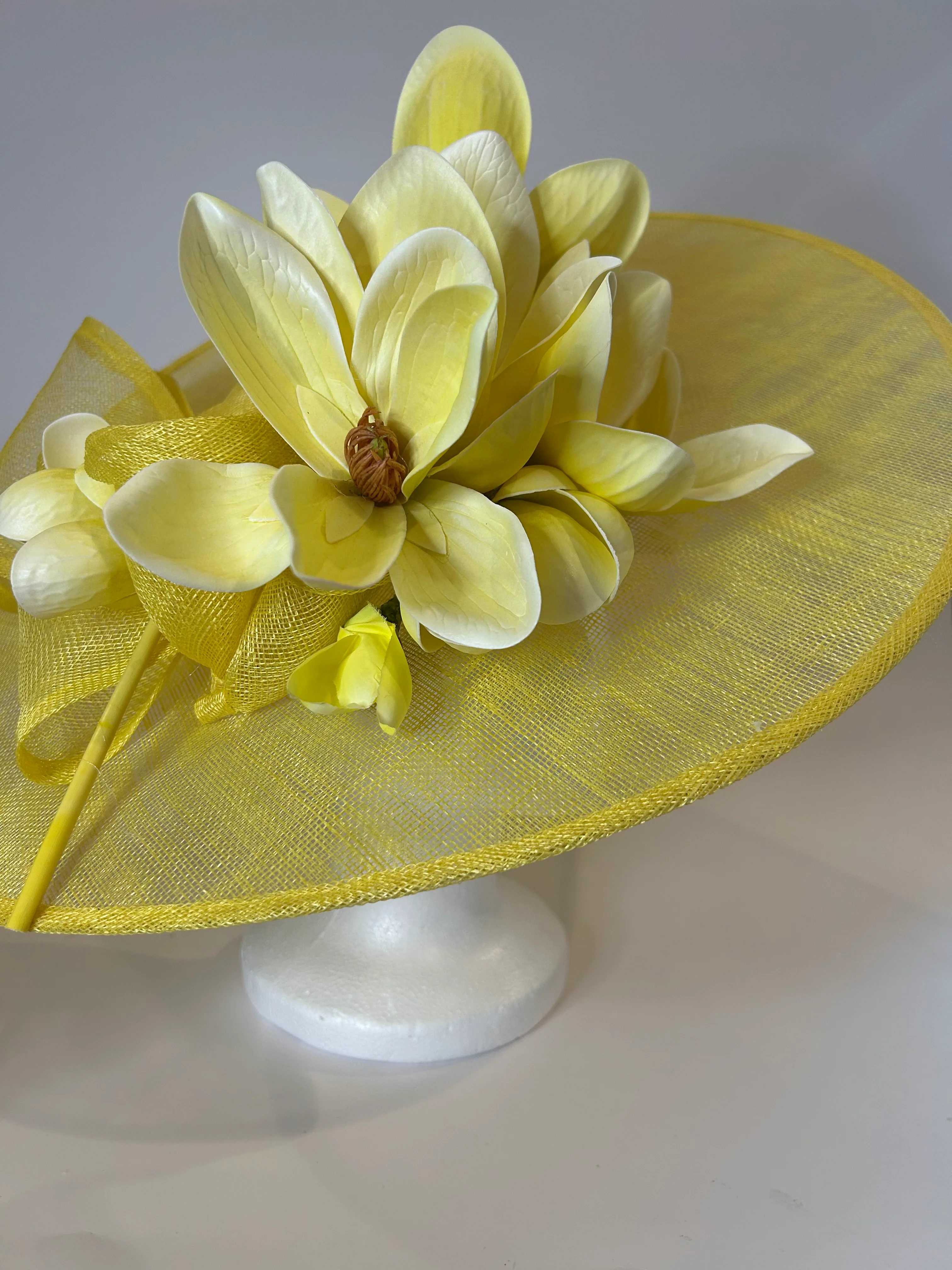 Yellow Large Derby Hat with Magnolia — handmade in Louisville, KY